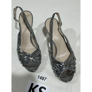 Womans Nine West 9.5 M Jakanna Silver Open toe Sling Back High Heel Sandals